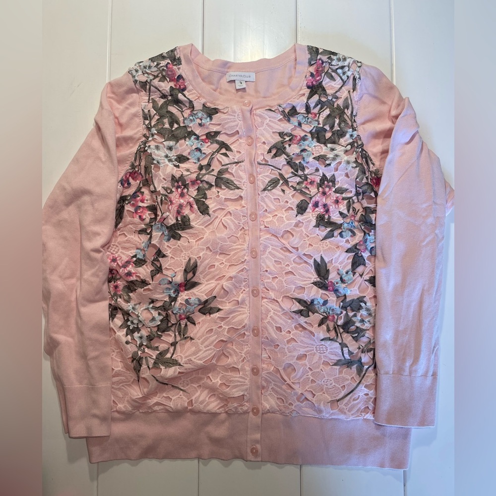 Charter Club Cottage Core Floral Button Up Cardigan, Size 1X, EUC